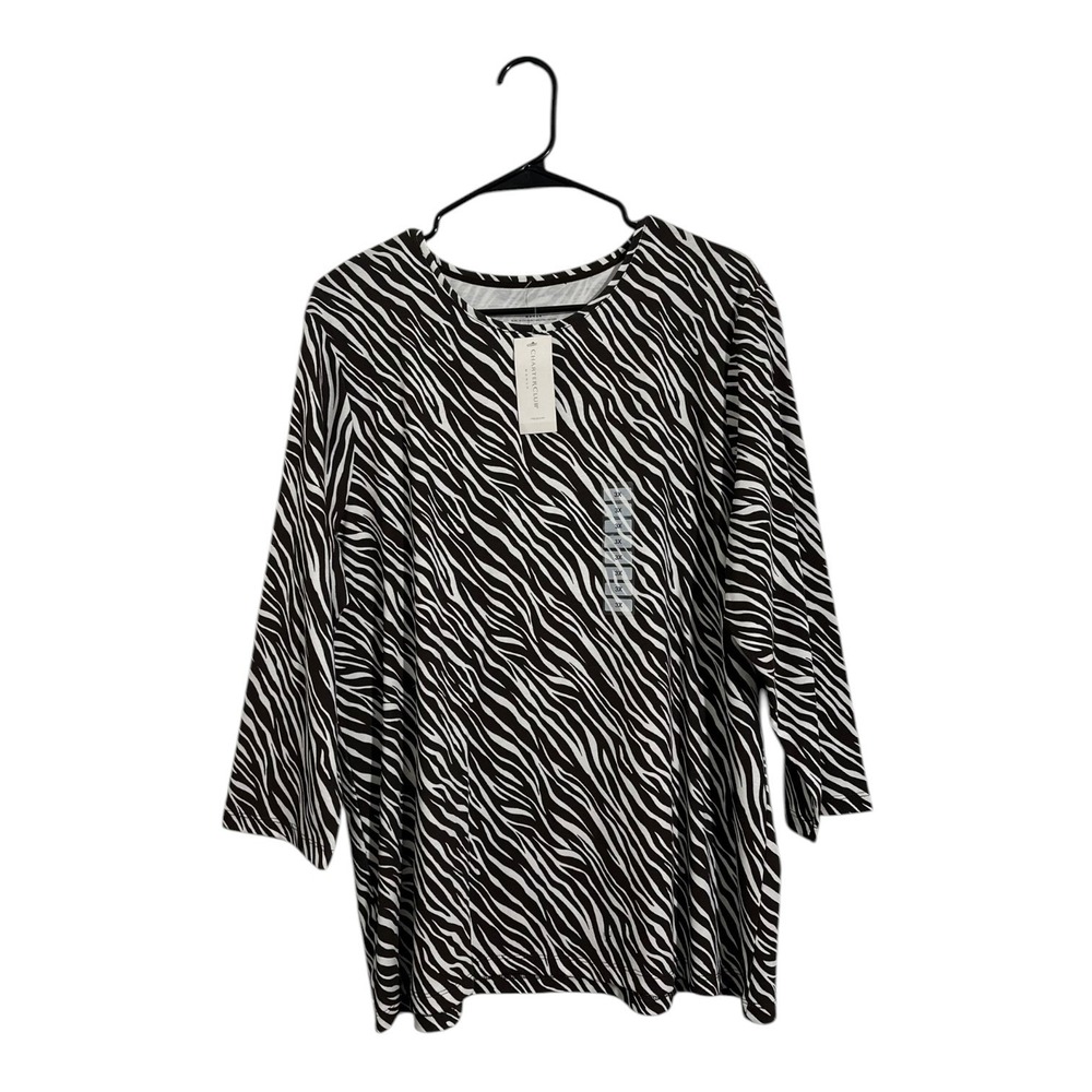 Charter Club Zebra Print Pima Cotton Top Brown White Macys Women's Size 3X NWT
